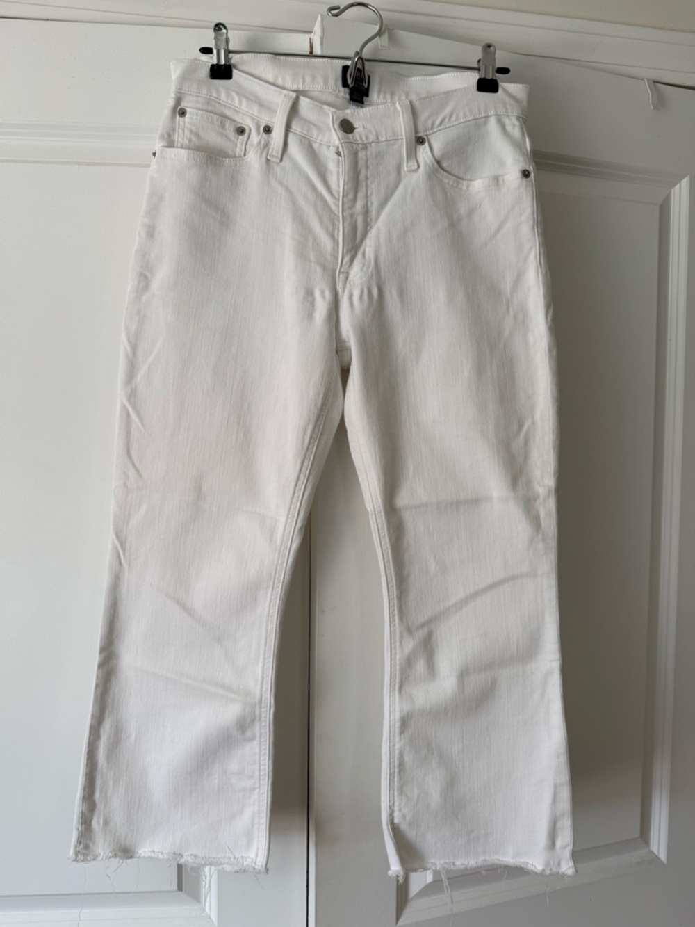 Petite J CREW Mid-rise Flare Crop White Jeans